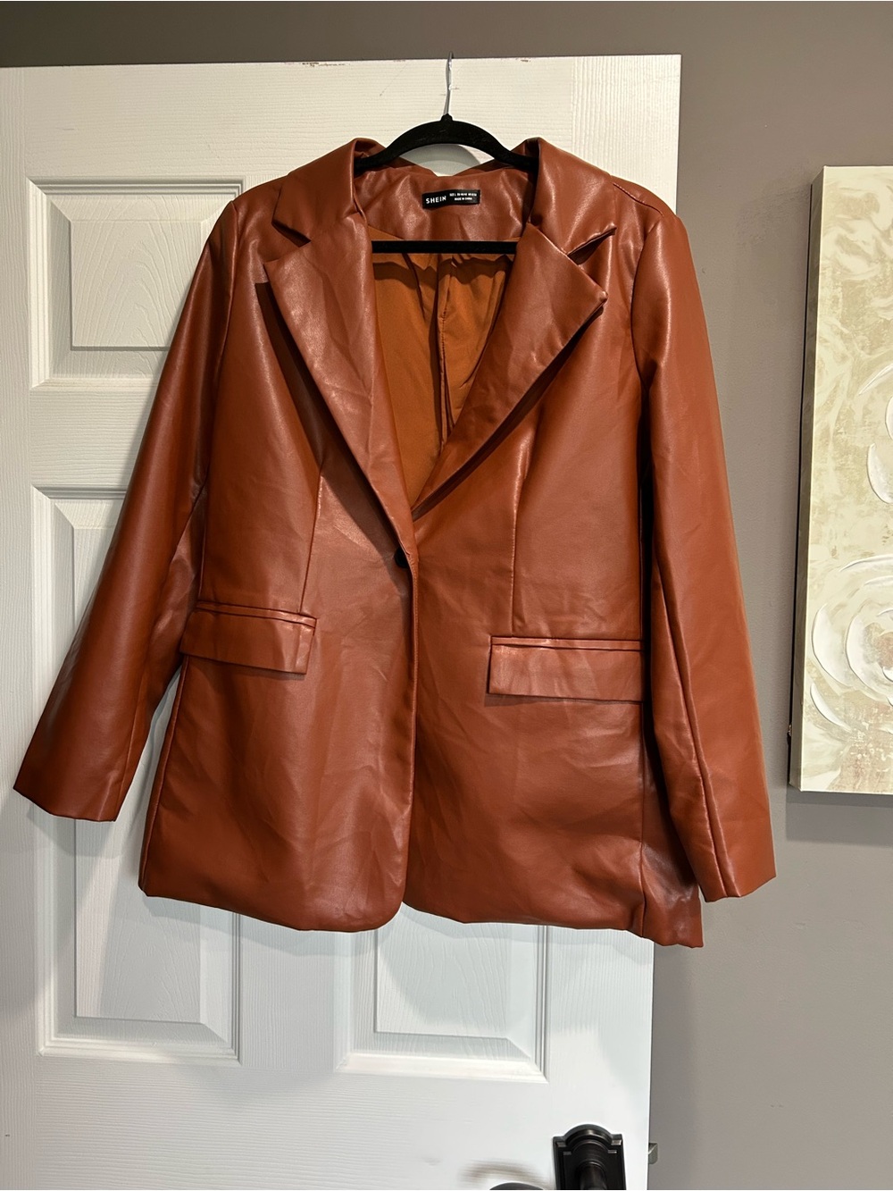 Faux Leather Blazer Jacket - Rust